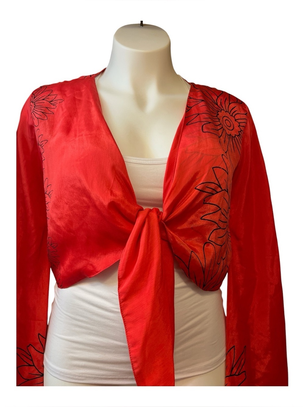 Wevez Silk Bell Sleeve Wrap Crop Top. NWT